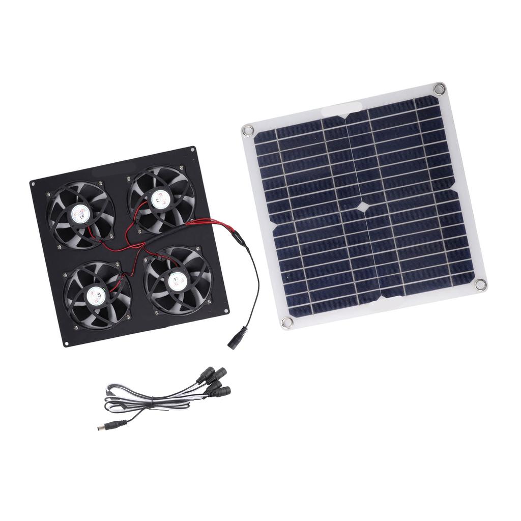 Solar Panel Powered Fan 4 Fans 100W 20V Green Energy Portable Mini Ventilator for Dog House Chicken 