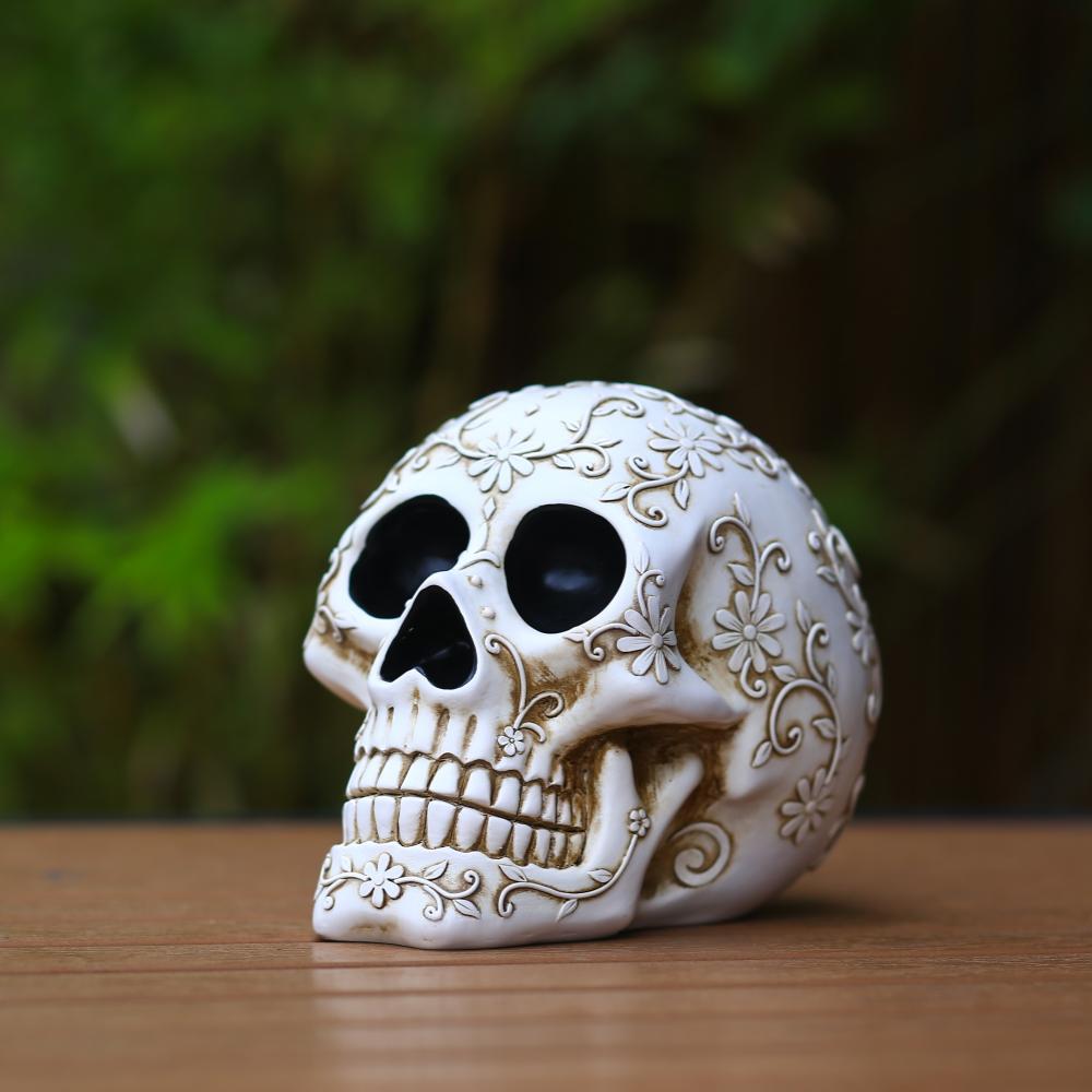 Halloween Skull Statue Creative Vintage Resin Skeleton Figurine Gothic Crow Skull Statue Halloween Home Party Desktop Decoration