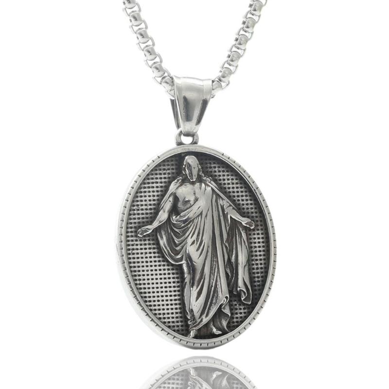 Men s Stainless Steel Neckchain Hip Hop Necklace with Unique Religious Pendant Charm Designing Fashionable Jewelry