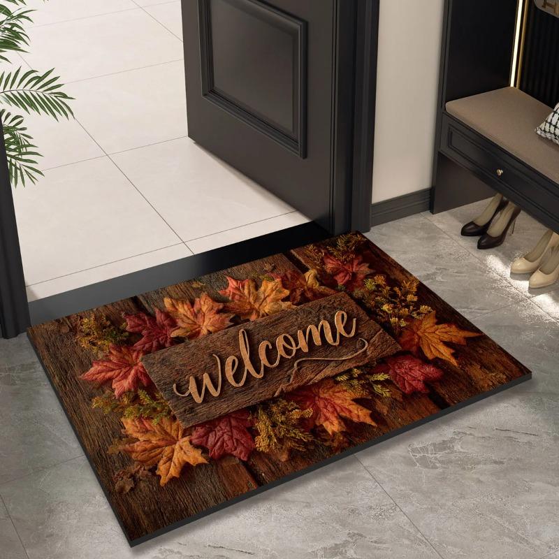 Fall Thanksgiving Maple Leaves Welcome Door Mat Non-Slip Floormat Living Room Entrance  Kitchen Hallway Balcony Rugs Home Decor