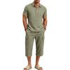 Men's Linen Short Sleeve and Cargo Shorts Set, Relaxed Fit Summer Vacation Outfit for Beach and Daily Wear