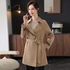 Stylish Mid-Length Trench Coat for Middle-Aged Women: Solid Color with Belt, Perfect for Spring & Autumn