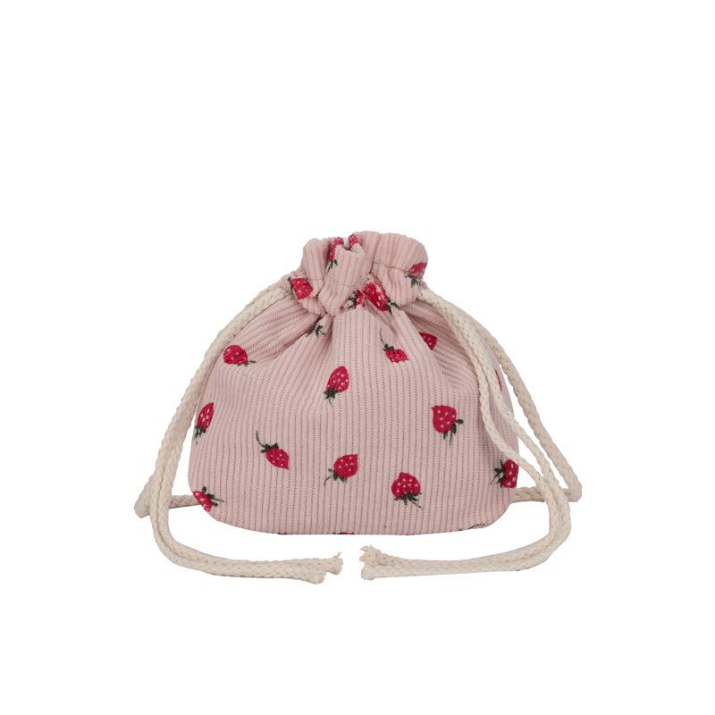 Cute strawberry bag women 2025 new fashion corduroy bucket bag simple small fresh shoulder messenger bag tide