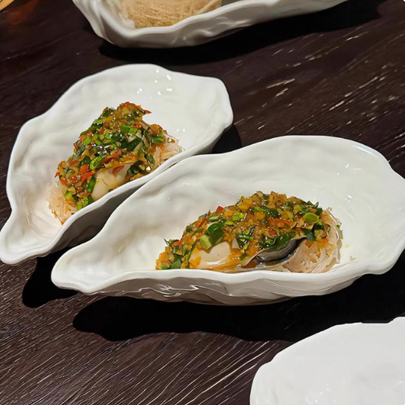 Solid Color Ceramic Oyster Plate, Tableware, Irregular Oyster Shell Salad Bowl, Restaurant Dish, El Seafood Sashimi Plate
