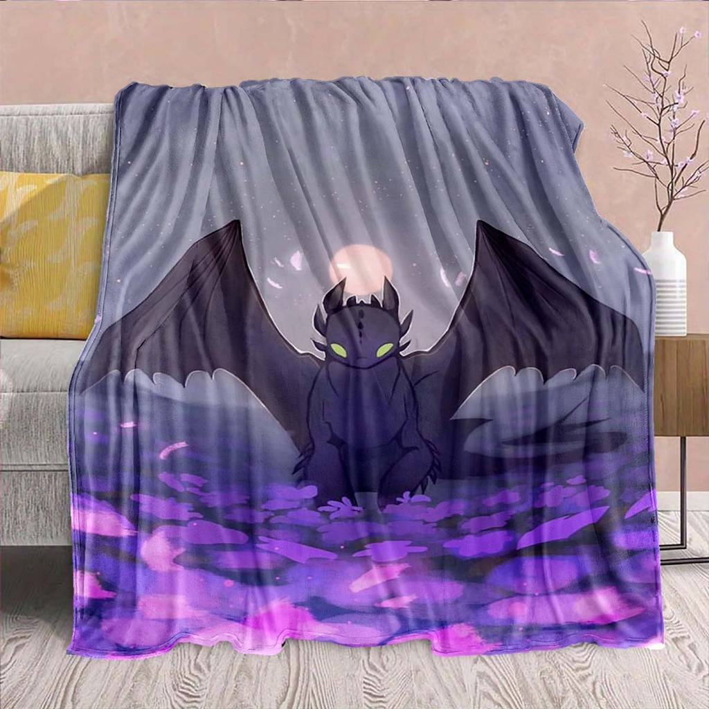 Black Dragon Flannel Blanket Gothic Style Dragon Art Soft Warm Cozy Throw Sofa Bed Decor -QJY