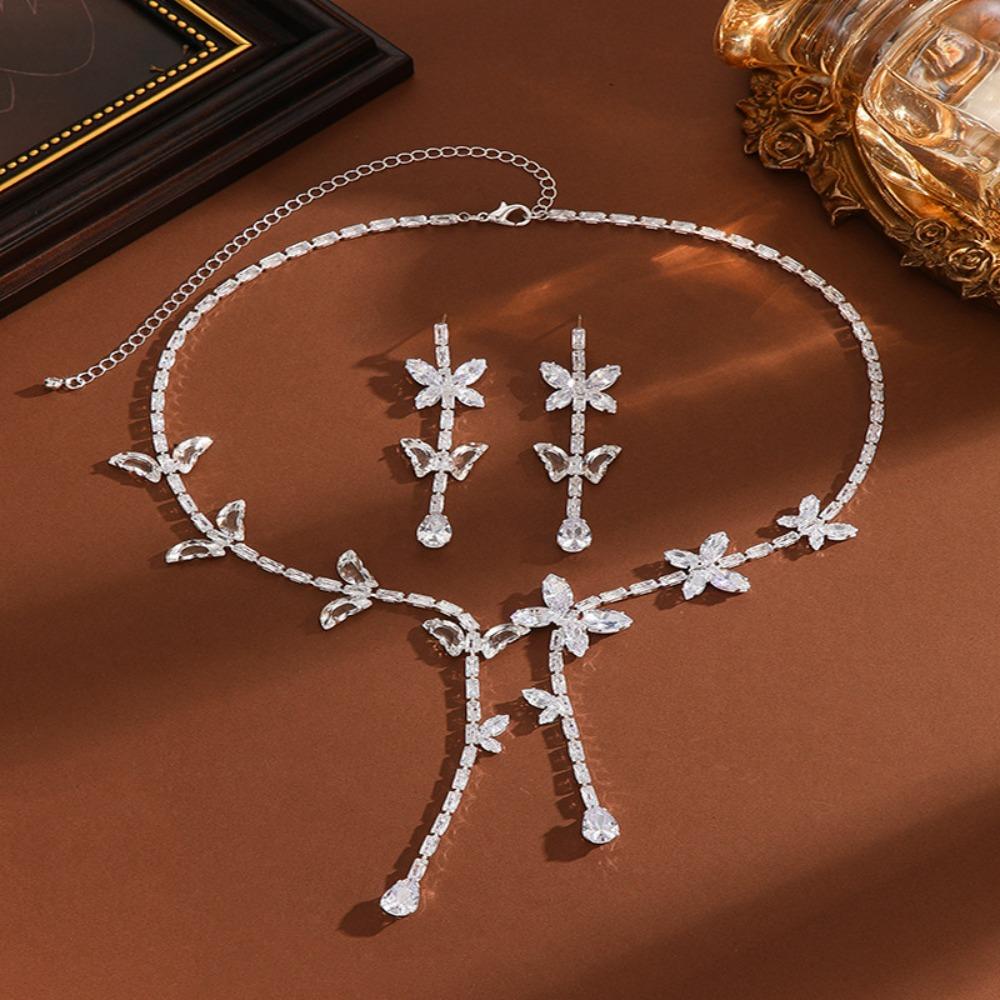 Elegant Earrings and Necklace Set Zirconia Butterfly Tassel Jewelry Sets Women s Jewelry Set Balls