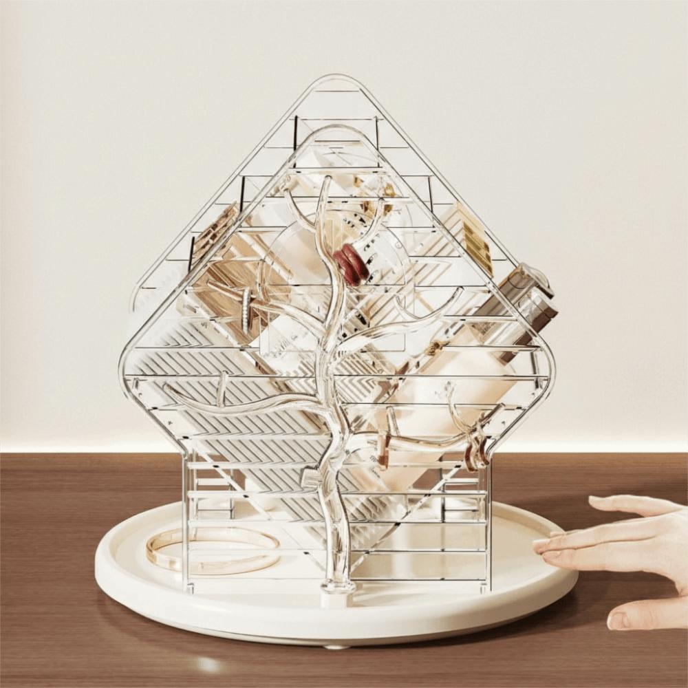 Großes Fassungsvermögen 360° drehbarer Make-up-Organizer unterteilt rutschfestes Make-up-Aufbewahrungsregal Kunststoff platzsparend Lippenstifthalter Schlafzimmer