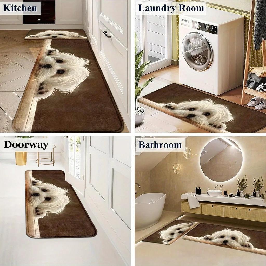 1 Stück Niedliche Hunde HD Gedruckte Fußmatten Dekor Küchenteppiche Rutschfest Wohnzimmerteppiche Badematte Teppich für Zuhause Spüle Wäsche Dekor