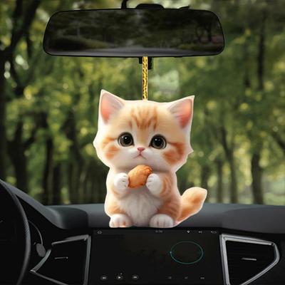 Cat Pendant Car Rearview Mirror Charm Acrylic Kitten Car Interior Decoration Christmas Tree Hanging Decoration for Home Window