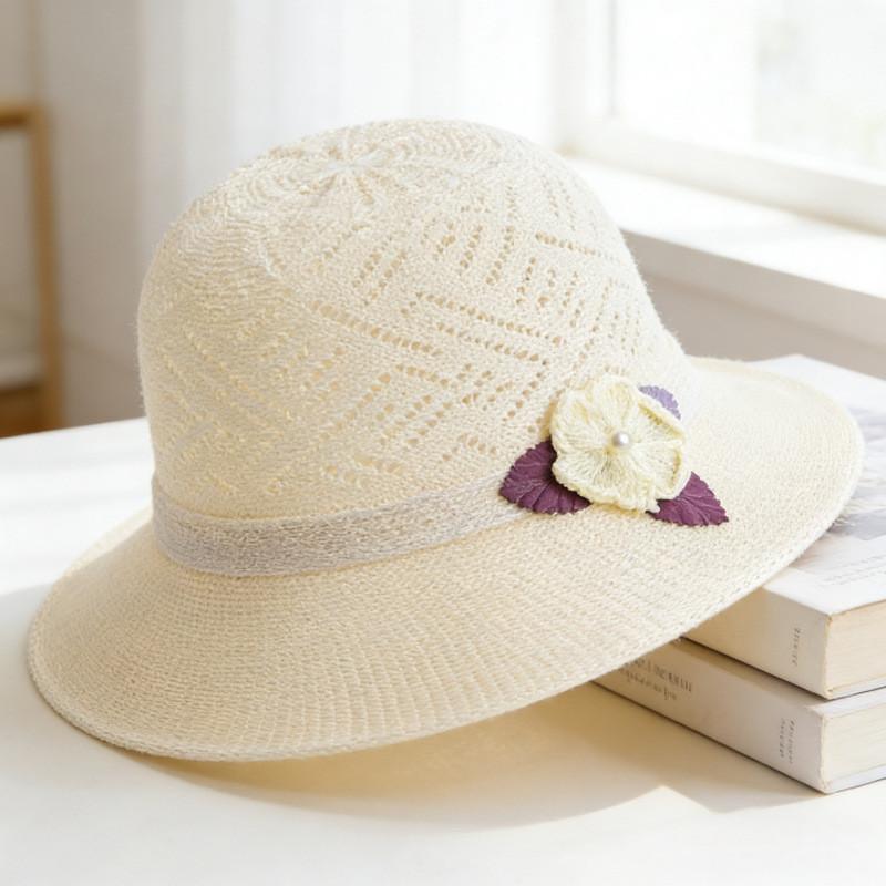 Flower Pattern Ladies Foldable Sun Hat With Wide Brim For Summer Sun Protection