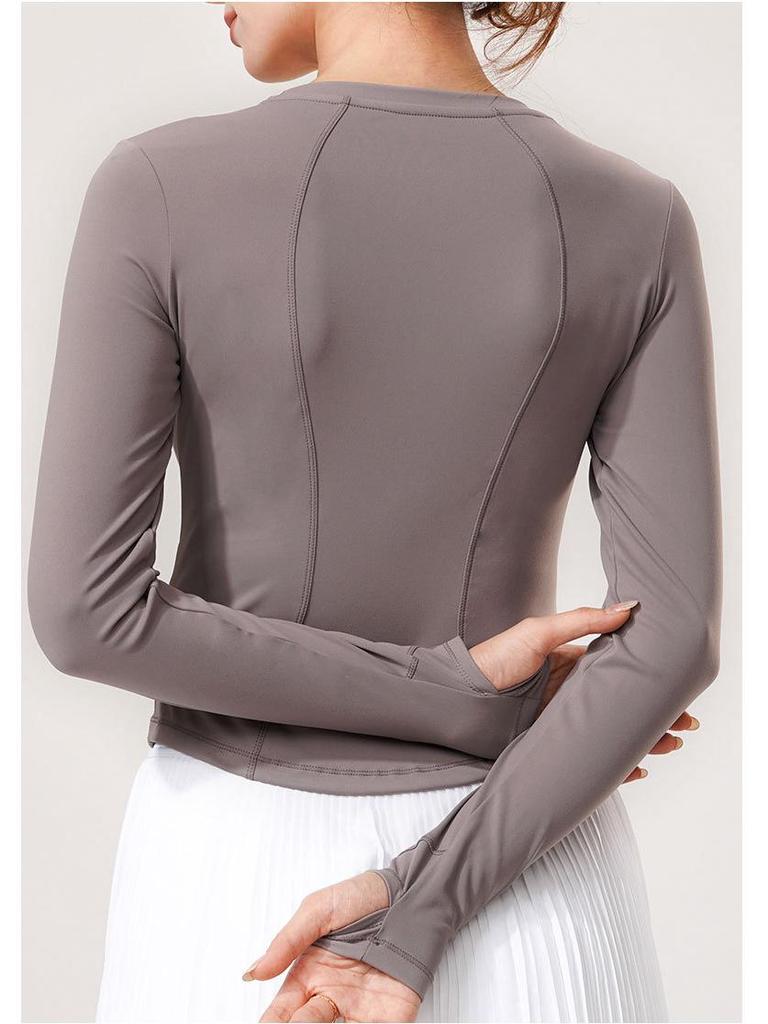 Herbst/Winter Schlank geschnittenes Rundhals Yoga T-Shirt: Hochwertiges lässiges Langarmshirt mit hoher Elastizität für Laufen & Bodycon Fitness