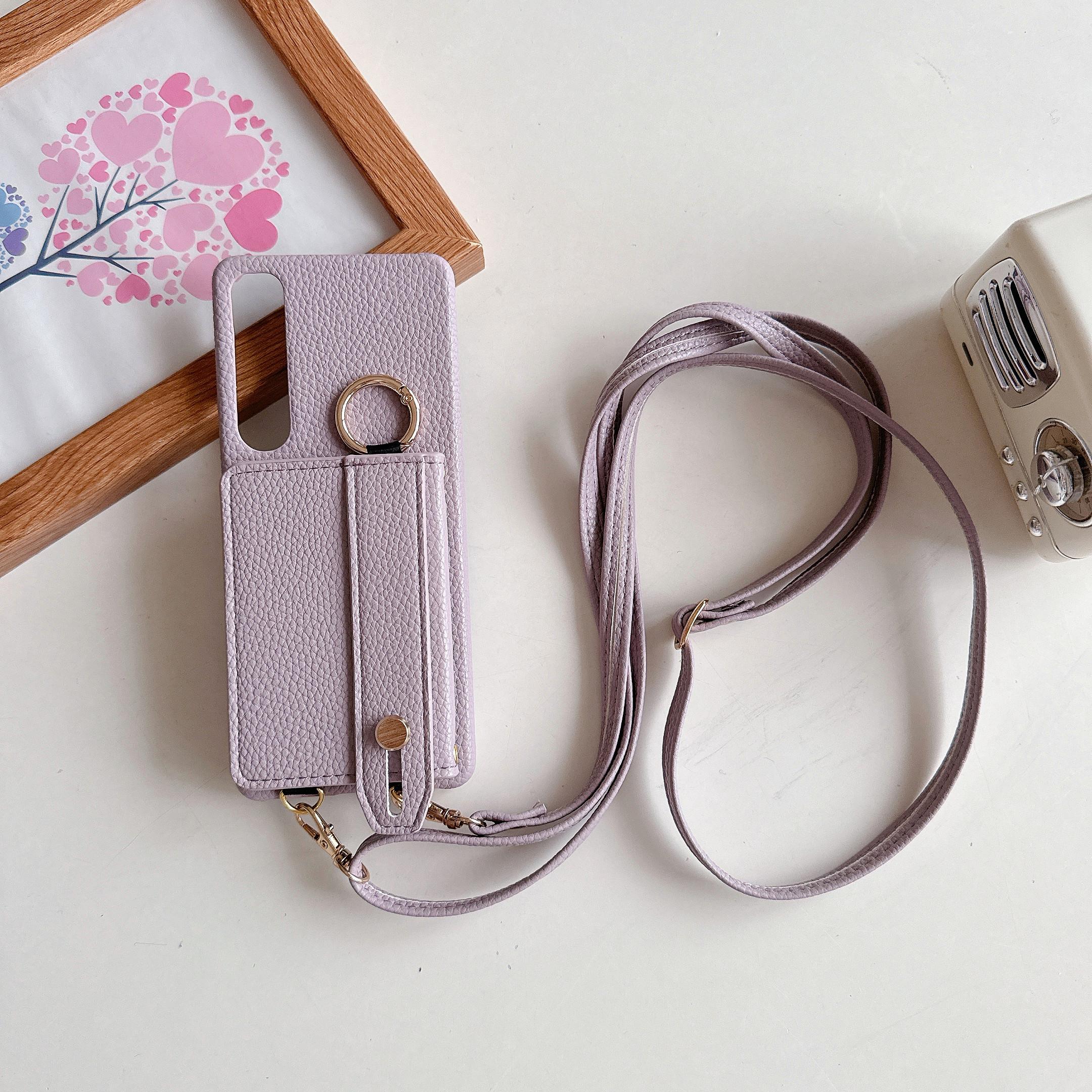 

Wrist Strap Crossbody Ring Holder Magnetic Wallet Leather Case For Sony Xperia 1V 10V 5V 5IV 10IV 1IV 5V Long Lanyard Bag Cover Sony Xperia 1 VII світло-фіолетового кольору