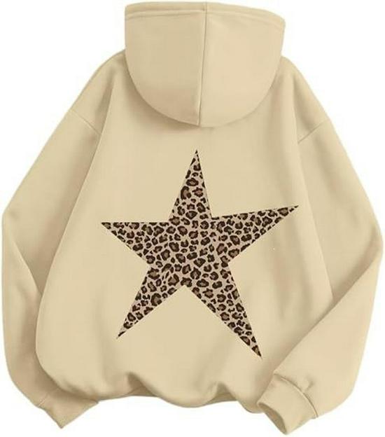 HeyHeyShine Star & Leopard Print Y2K Pullover Hoodie