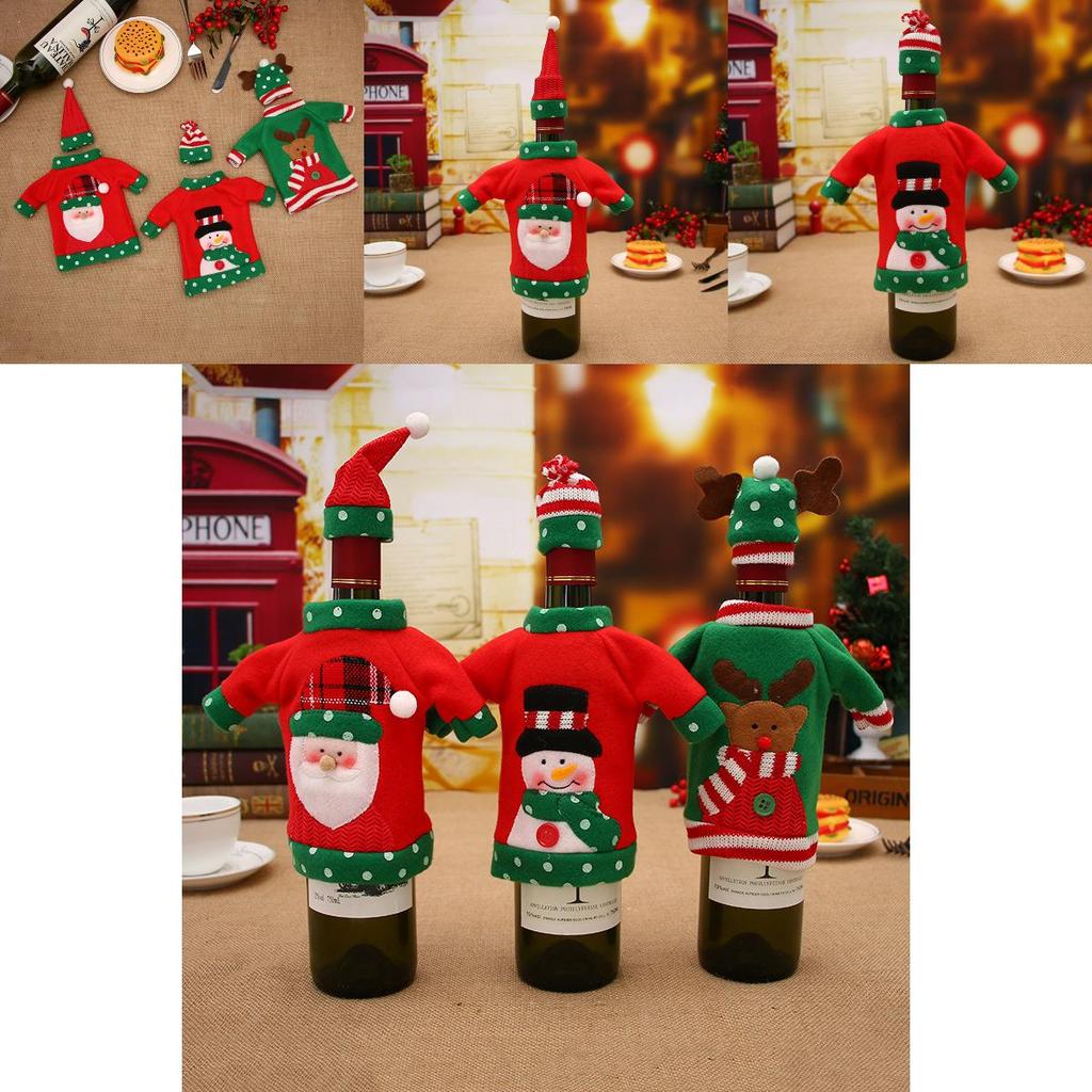 Funda para Botella de Vino de Suéter Navideño con Diseño Festivo Hecho a Mano en Colores Rojo y Verde