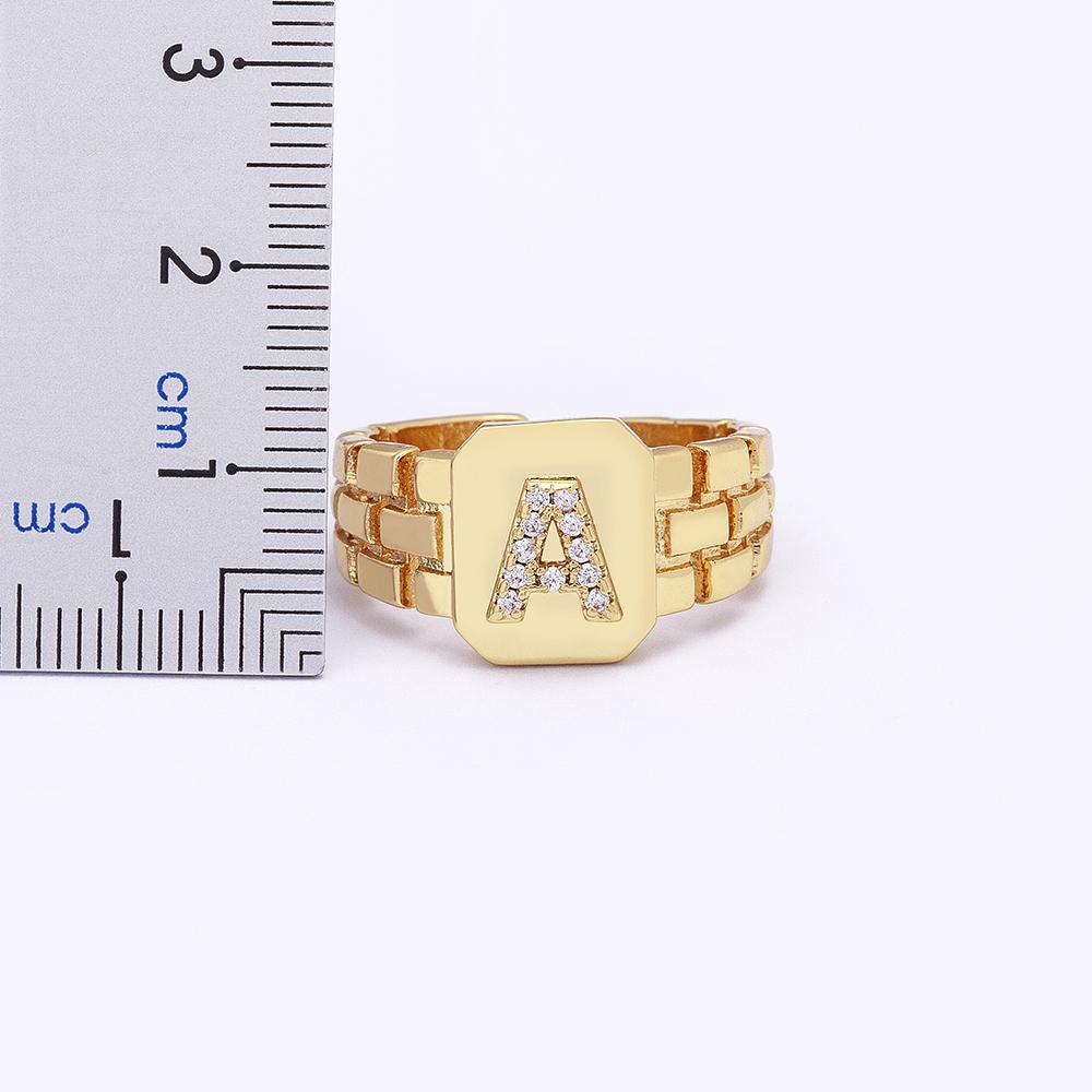 New Arrival Fashion Gold Color Initial Ring Open Design Adjustable Hot Sale Watchband Chain A-Z Letters Zircon Rings For Women