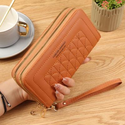 Damen Bestickte Weiches Leder Doppelreißverschluss Geldbörse & Handy-Clutch