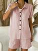 Set Casual con Camicia a Maniche Corte con Bottoni e Pantaloncini per Donna