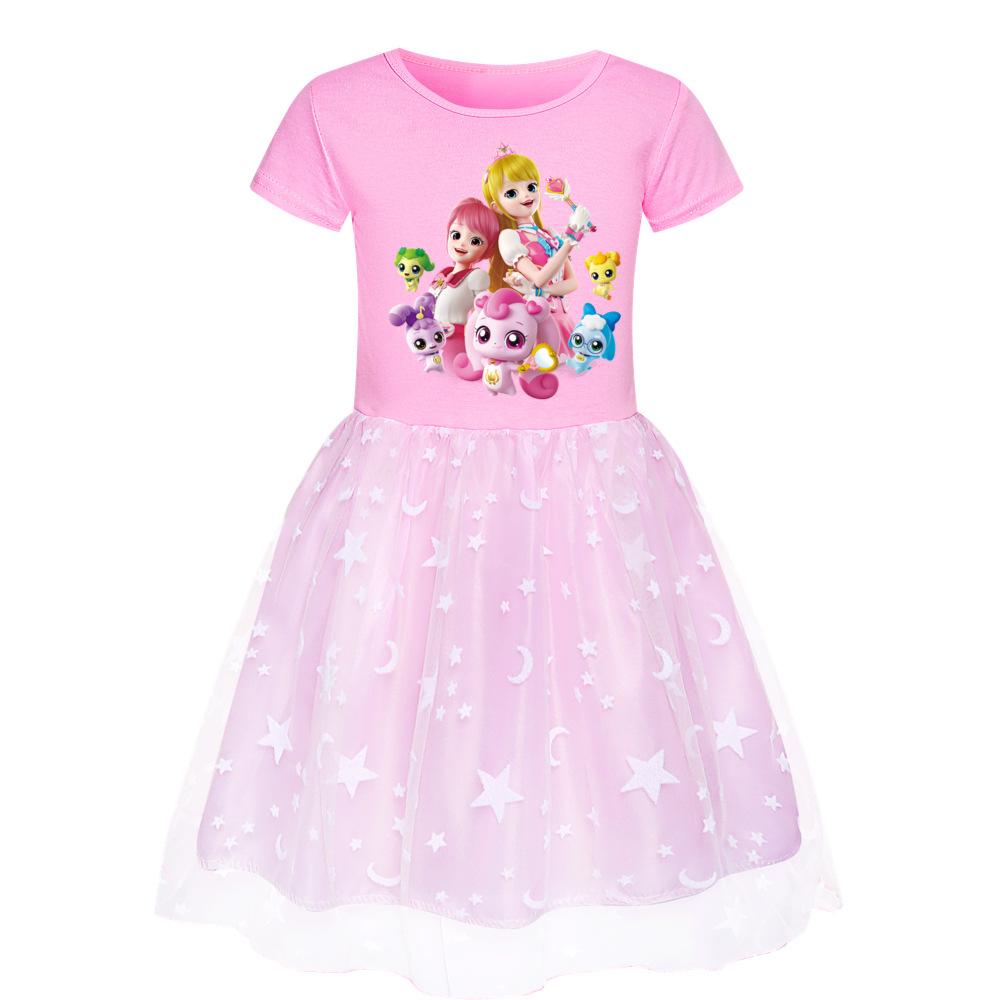 Girls' mesh star short-sleeved dress