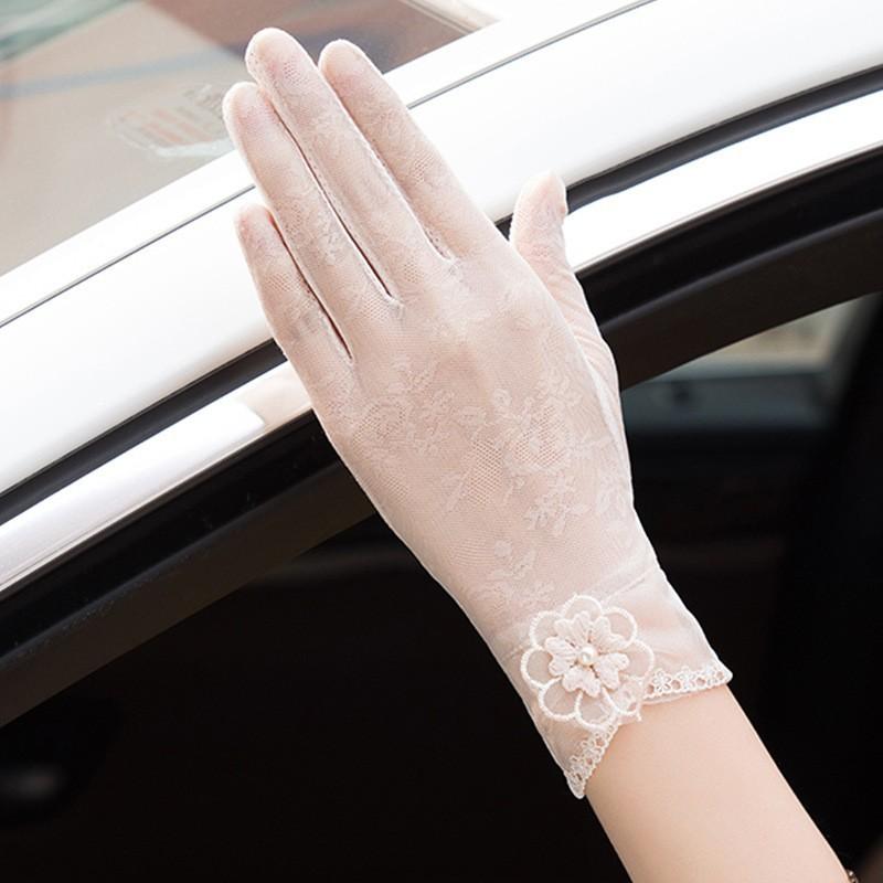 Spring and Summer Women's Sun Protection Gloves Lace Flowers Lightweight Driving Breathable Outdoor Sunshade Cycling Touch Screen Gloves