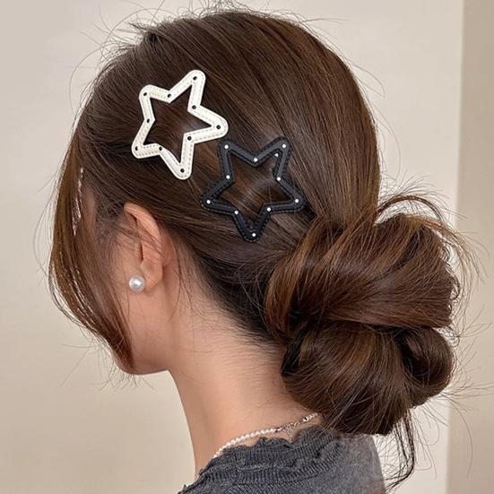 2Pcs Girl Hairpins Dot Print Star Cloud Shape Imitation Leather Hair Clips Non-Slip Stable BB Clips Hair Accessories