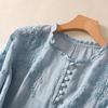 Übergröße Sommer Damen Hemd Baumwolle Leinen Literarische Locker Bestickte Blume V-Ausschnitt Kurzarm Top