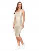 Women's Midi Knitted Dress with Slit, Classic Stripes, MORAJ L OFF WHITE