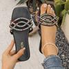 Women's Flat Slippers Summer Wear 2025 New Square Head with Diamond Beach Slippers