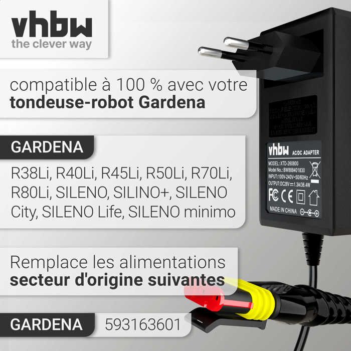 vhbw bloc d'alimentation compatible avec flymo easilife 500 (2020), 800 (2020), go 200, 200 (2020), 350 (2020) tondeuse robot - 10,1
