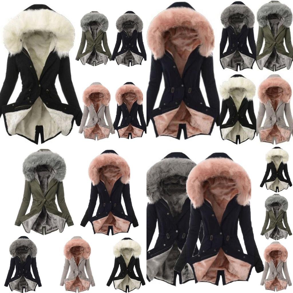 Luxurious Women Faux Fur Collar Hooded Parka Jacket For A Warm Winter