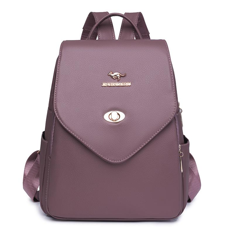 Vintage Flip Women's Backpack PU Travel Bag Large Capacity Student Schoolbag