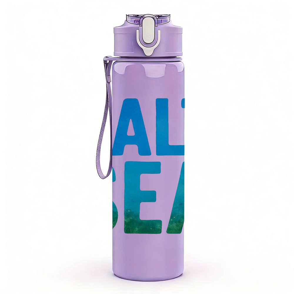 1PC Salt Sea Bold Letter Text 750ml Color Plastic Sports Water Bottle Leakproof Flip Straw Lid For Sports Office Home Use