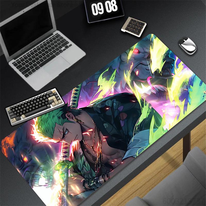 Japan Anime Mousepad Computer Gamer Lock Edge Extended Desk Mat Laptop One Piece Zoro Keyboard Mouse Pad Natural Rubber Carpet