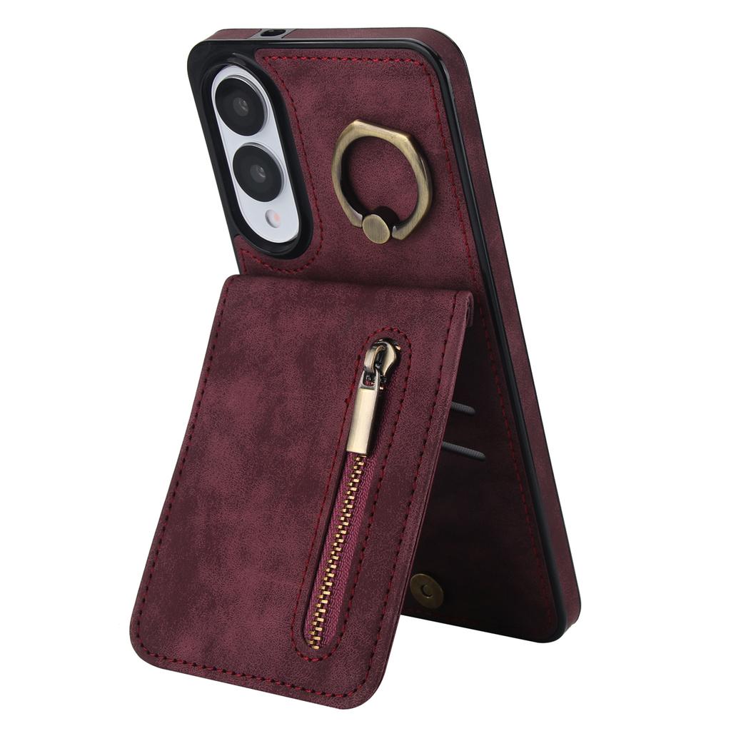 For Samsung Galaxy S25 Edge Case Zipper RFID Blocking Retro Leather+TPU Phone Cover with Kickstand