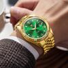 OLEVS Quartz Watch for Date Stainless Business Watch for Gold Green Men, Waterproof, Display, Luminous, Steel, Popular, Stylish, Fashionable, Men, &