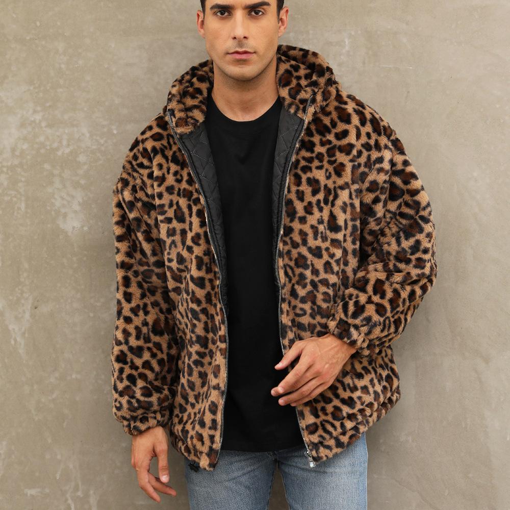 Fashion Warm Winter Jacket Men coat woman Hooded faux Fur Leopard Casual Slim Parka Men's Winter Coat
