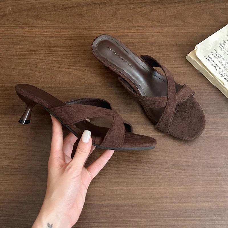 Women Slippers High Heels Shoes Elegant Sexy Woman Pumps 2025 Summer Luxury Dress Sandals New Party Sandalias De Mujer