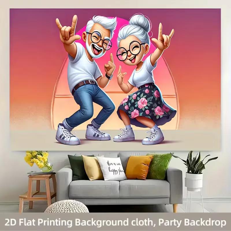 

2D Happy Dancing Senior Couple Backdrop - Retirement Party Photo Booth Background 47.2x31.5inch/120*80cm