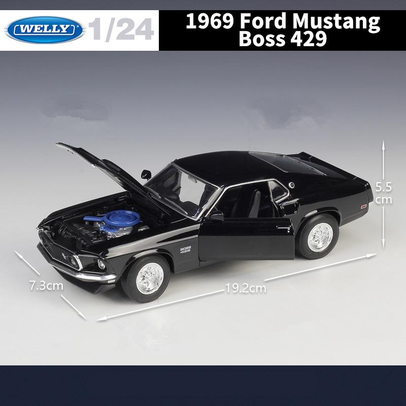 Welly 1/24 1969 Ford Mustang Boss 429 Sports Car Alloy Scale Car Model Diecast Metal Static Collection Children Toy Car Vehicle