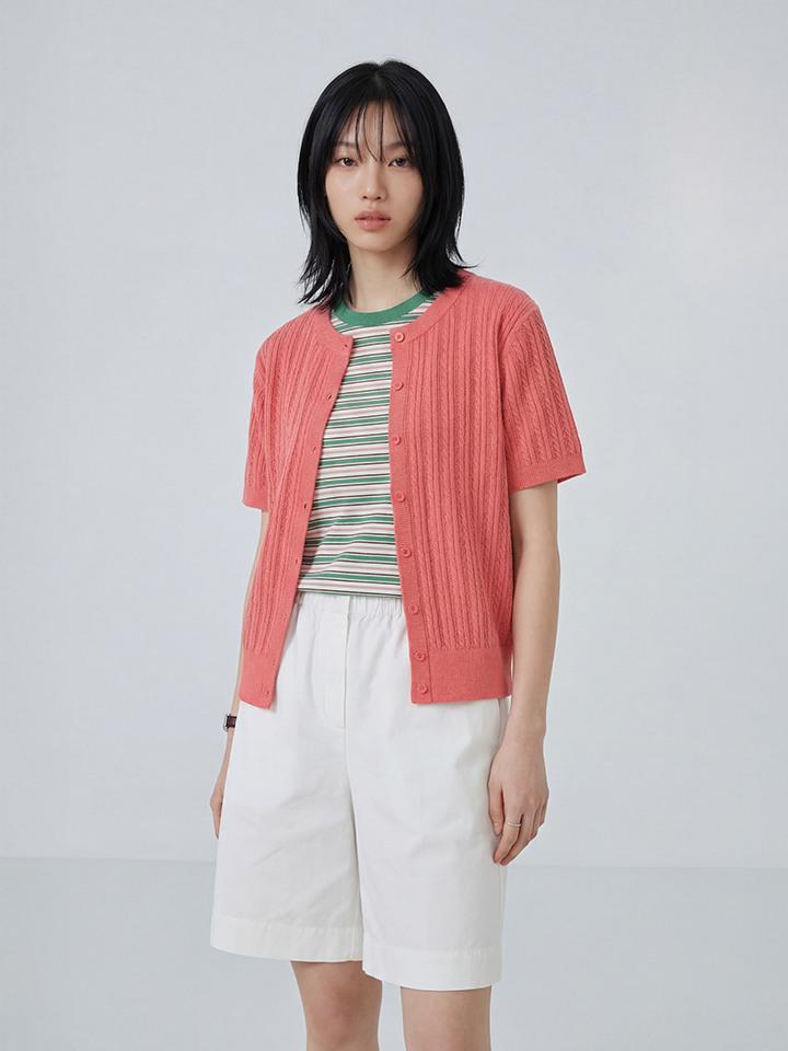 Polham Women'S) Linen Round Cable Short Sleeve Cardigan_Phg2Ec2020
