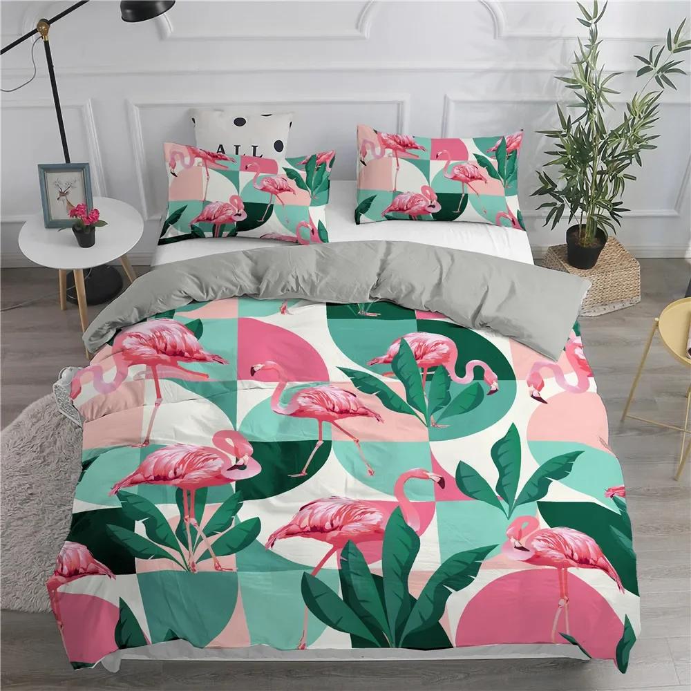 Comforter Cartoon Pink Flamingo Single Double Queen Extra Large Girls Children Teenager Bedding Set 3 Pcs With 2 S