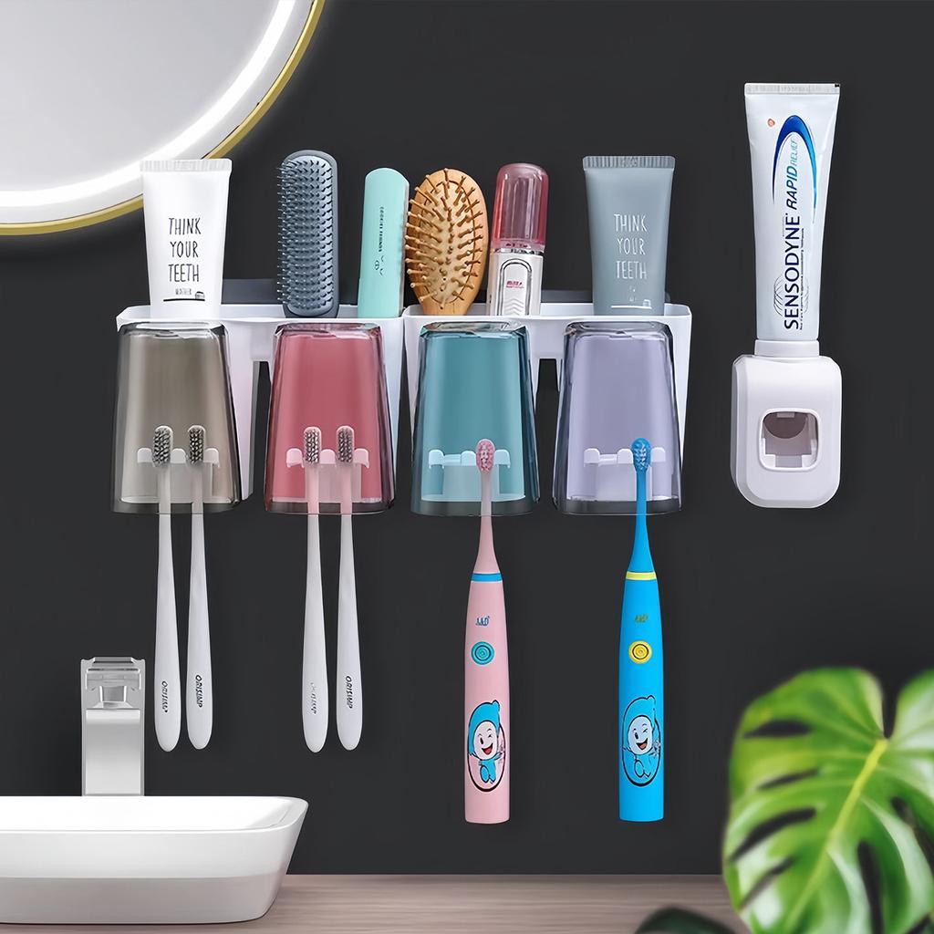 Wall-Mounted Toothbrush Rack, Multi-Functional Storage, Electric Toothbrush Mouthwash Cup, Bathroom Free Punching Storage Rack