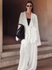 Elegant Tie-Up Cardigan & Long Pants Set - Solid Color, Long Sleeve, European & American Style Women's Home Wear