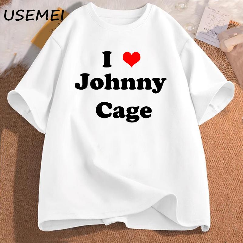 I Love Johnny Cage Men's Cotton T-shirt Short Sleeves Unisex Man Clothing Streetwear Graphic T Shirts Oversized Male Clothes