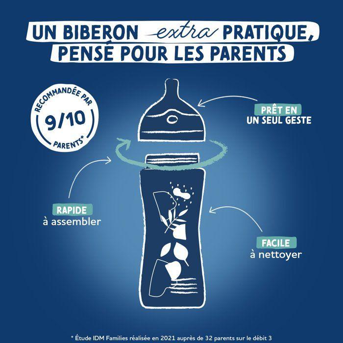 Biberon anti-colique - DODIE - 330 ml - Tétine multi-perforée biomimétisme - +6 mois - Débit 3 - Rose