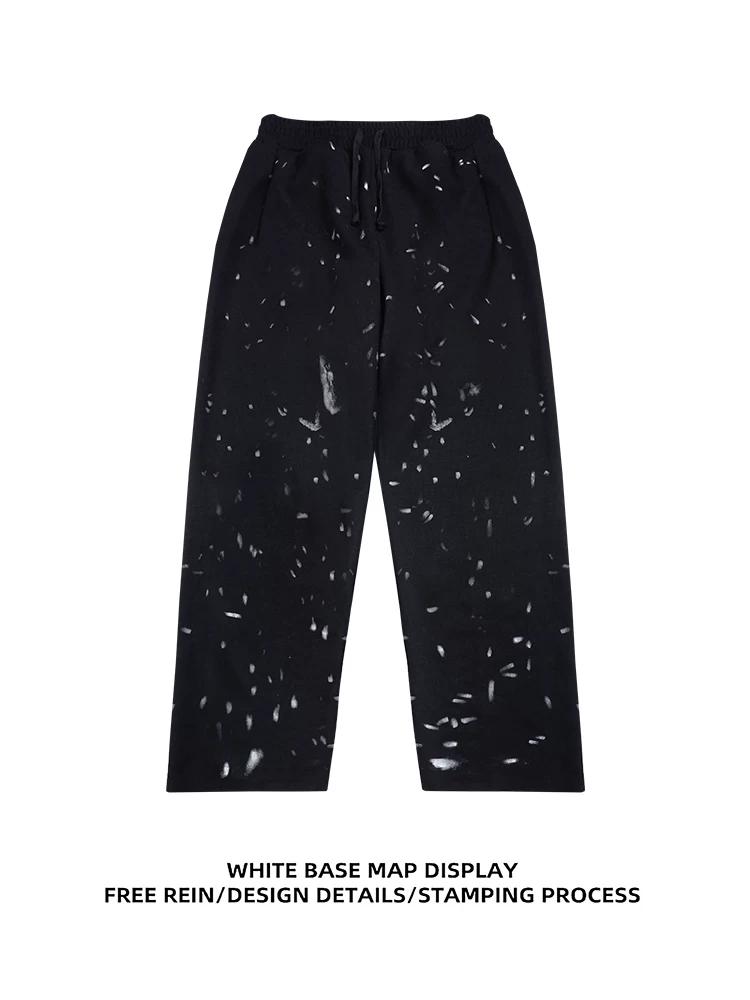 Pantalon Style Owen avec Imprimé Graffiti Éclaboussures d'Encre, Pantalon d'Entraînement de Basket-ball Américain, Pantalon Casual Lâche Sportif Jambe Droite Jambe Large