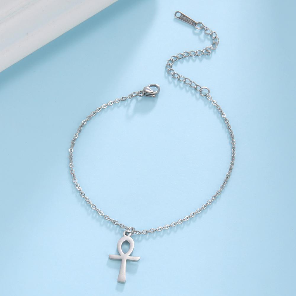 Dawapara Egyptian Ankh Cross Bracelet for Women Men Religious Cross Charm 17cm/21cm Stainless Steel Jewelry