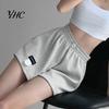Loose Bottoms High-Waist Elastic Waistband Pockets Waffle Texture Women Shorts Fitness Wide Leg High Waist Sports Streetwear