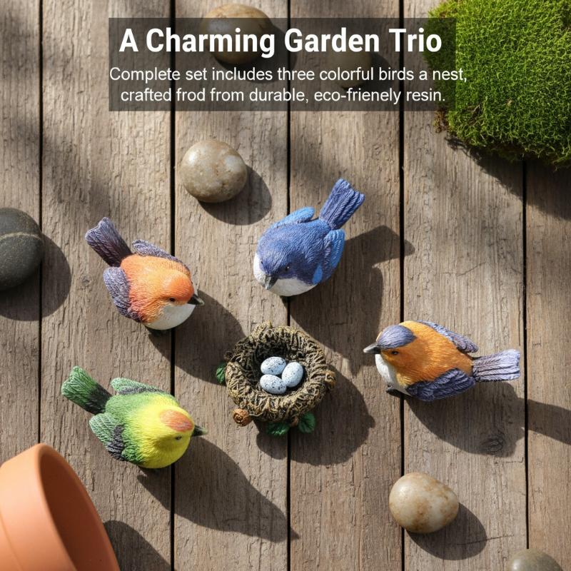 4PCS Mini Bird Figure Model Cartoon Resin Crafts DIY Plant Bonsai Figurines Fairy Garden Dollhouse Miniatures Decor
