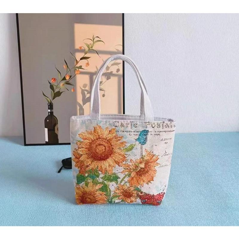 Small canvas bag double-sided embroidered tote bag elephant tote bag large capacity women's bag tote bag