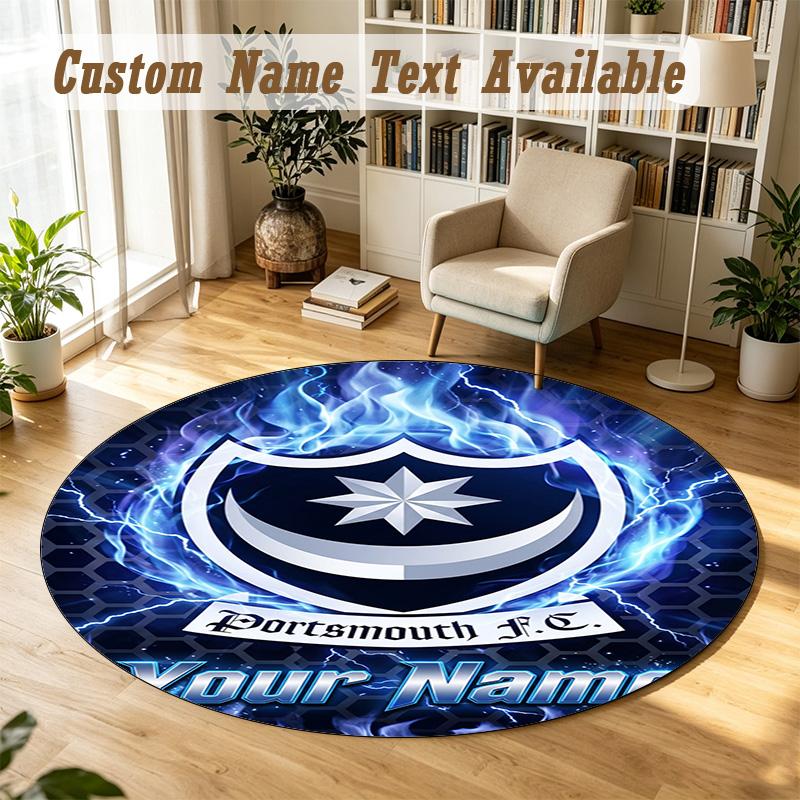 Round Rug Custom NamePortsmouth FC Pattern Non Slip Carpet Home Floor Decor